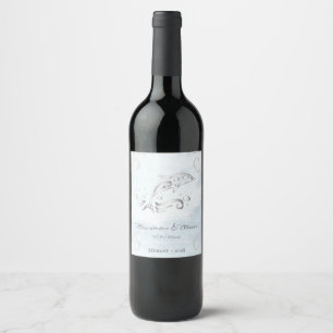 Etiqueta Para Botella De Vino Etiqueta de Boda de delfín plateado