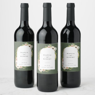 Etiqueta Para Botella De Vino Etiqueta de Boda de flores de bosque botánico