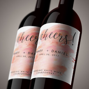 Etiqueta Para Botella De Vino Etiqueta de Boda de fondo de color de agua rosa