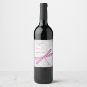 Etiqueta Para Botella De Vino Etiqueta de Boda de la libélula magenta