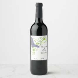Etiqueta Para Botella De Vino Etiqueta de Boda de mariposa morada