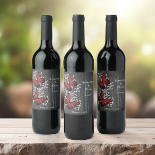 Etiqueta Para Botella De Vino Etiqueta de Boda de mariposa roja rusa