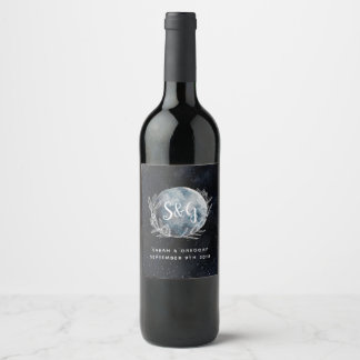 Etiqueta Para Botella De Vino Etiqueta de Boda de Monograma Noche Estelar