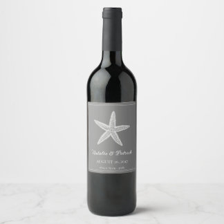 Etiqueta Para Botella De Vino Etiqueta de Boda de pez estrella gris