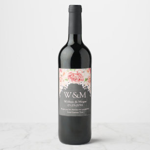 Etiqueta Para Botella De Vino Etiqueta de Boda de tablero de color rosa de las f