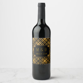 Etiqueta Para Botella De Vino Etiqueta de Boda de vino Art Deco negro y dorado