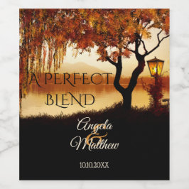 Etiqueta Para Botella De Vino Etiqueta de Boda de vino de Fall Tree Lake View