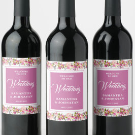 Etiqueta Para Botella De Vino Etiqueta de Boda floral rosa