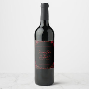 Etiqueta Para Botella De Vino Etiqueta de Boda gótica de Damasco rojo y negro