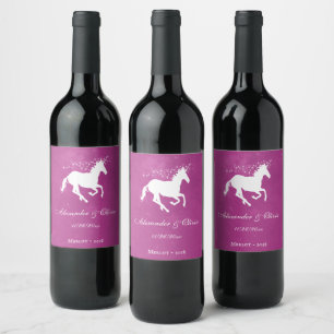 Etiqueta Para Botella De Vino Etiqueta de Boda magenta unicornio