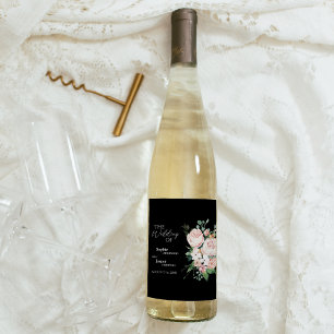 Etiqueta Para Botella De Vino Etiqueta de Boda negro floral de Rubor