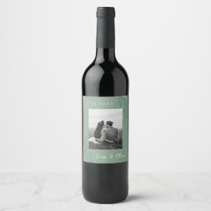 Etiqueta Para Botella De Vino Etiqueta de Boda verde botánico fotográfica viníco