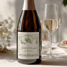 Etiqueta Para Botella De Vino Etiqueta de Botella de Boda Olive Toile de Jouy