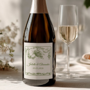 Etiqueta Para Botella De Vino Etiqueta de Botella de Boda Olive Toile de Jouy