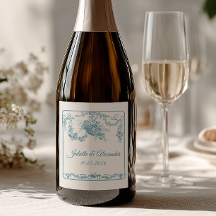 Etiqueta Para Botella De Vino Etiqueta de Botella de Boda Powder Blue Toile de J