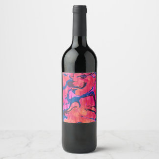 Etiqueta Para Botella De Vino Etiqueta de botella de vino abstracto Ebru azul ro