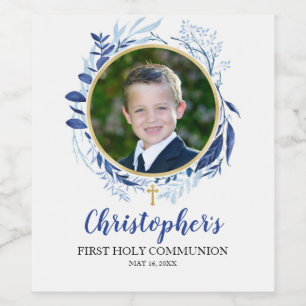 Etiqueta Para Botella De Vino Etiqueta de botella de vino azul de la Cruz de la 