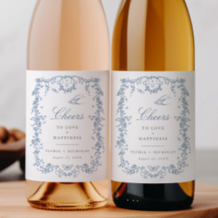 Etiqueta Para Botella De Vino Etiqueta de botella de vino Blue Toile Boda Chinoi