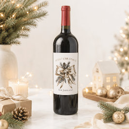 Etiqueta Para Botella De Vino Etiqueta de botella de vino con lazo de Navidad el