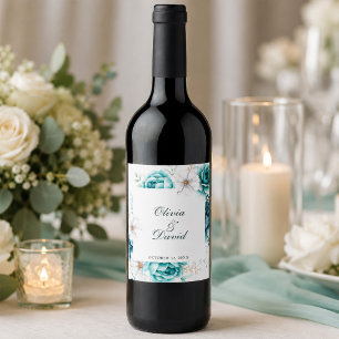 Etiqueta Para Botella De Vino Etiqueta de botella de vino de boda con flor silve