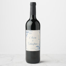 Etiqueta de botella de vino de boda floral acuarel