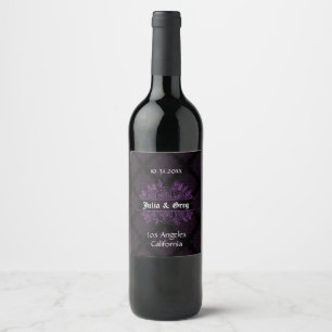 Etiqueta Para Botella De Vino Etiqueta de botella de vino de Boda gótico morado 