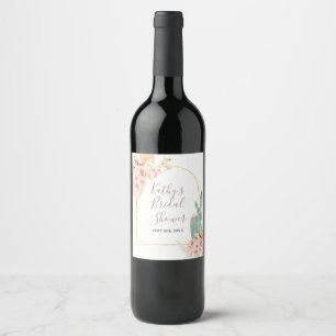 Etiqueta Para Botella De Vino Etiqueta de botella de vino floral rosa Boho Cactu