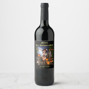 Etiqueta Para Botella De Vino Etiqueta de Chica pirata de Halloween