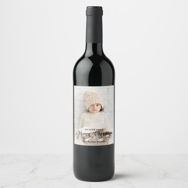 Etiqueta Para Botella De Vino Etiqueta de la foto superpuesta fantasía Feliz Nav (Anverso)