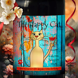 Etiqueta Para Botella De Vino Etiqueta de Personalizado de gato feliz colorida y