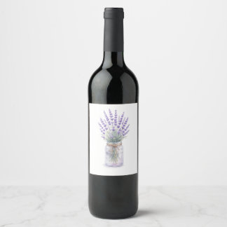Etiqueta Para Botella De Vino Etiqueta de regalo de aquarela de ramo de lavanda 