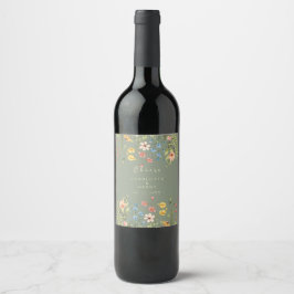 Etiqueta Para Botella De Vino Etiqueta de regalo de Boda de sabio de flores silv