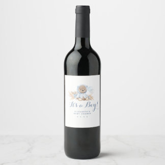 Etiqueta Para Botella De Vino Etiqueta de vino Baby Shower Boho Teddy Bear Boy