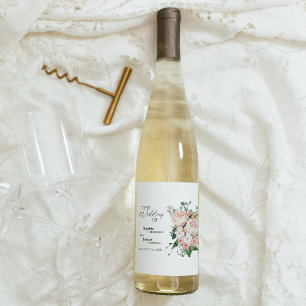 Etiqueta Para Botella De Vino Etiqueta de Vino Blanco Floral Rosado para Boda