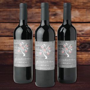 Etiqueta Para Botella De Vino Etiqueta de vino Boda de árbol rosado de corazón