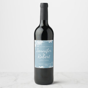 Etiqueta Para Botella De Vino Etiqueta de vino Boda de copos de nieve azul inver