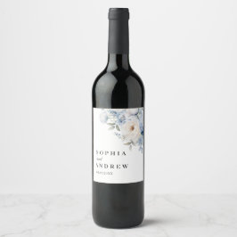 Etiqueta Para Botella De Vino Etiqueta de vino Boda de flores azules y blancas