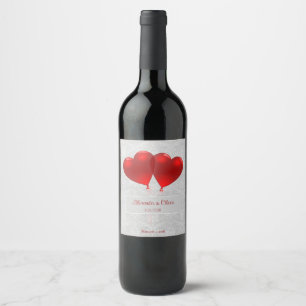 Etiqueta Para Botella De Vino Etiqueta de vino Boda de los globos del corazón ro