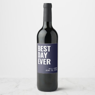 Etiqueta Para Botella De Vino Etiqueta de vino Boda de Navy Blue Modern Best Day