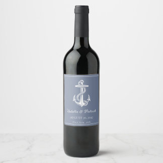 Etiqueta Para Botella De Vino Etiqueta de vino Boda del ancla náutica azul turbi