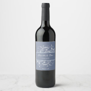 Etiqueta Para Botella De Vino Etiqueta de vino Boda Dusty Blue Flourish