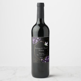 Etiqueta Para Botella De Vino Etiqueta de vino boda Flores púrpuras y negro
