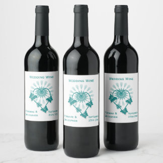 Etiqueta Para Botella De Vino Etiqueta de vino boda Mariposas Verde azuladas Cor