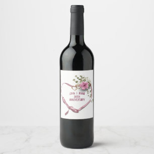 Etiqueta Para Botella De Vino Etiqueta de vino con cinta rosa de corazón por el