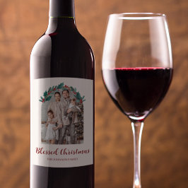 Etiqueta Para Botella De Vino Etiqueta de vino con foto de corona de Navidad per