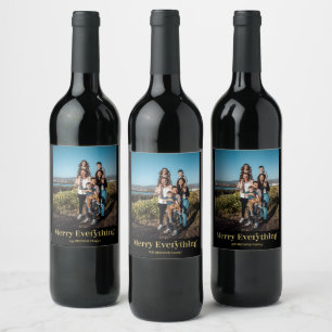 Etiqueta Para Botella De Vino Etiqueta de vino con foto de Navidad en negro y do