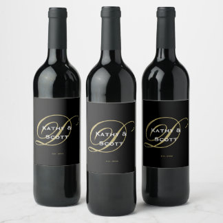 Etiqueta Para Botella De Vino Etiqueta de vino con monograma personalizado negro
