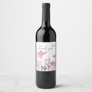 Etiqueta Para Botella De Vino Etiqueta de vino de agradecimiento floral con acua