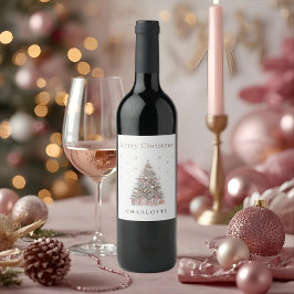 Etiqueta Para Botella De Vino Etiqueta de vino de árbol de Navidad Modern Blush