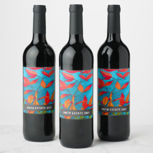 Etiqueta Para Botella De Vino Etiqueta de vino de arte de follaje de acuarela de